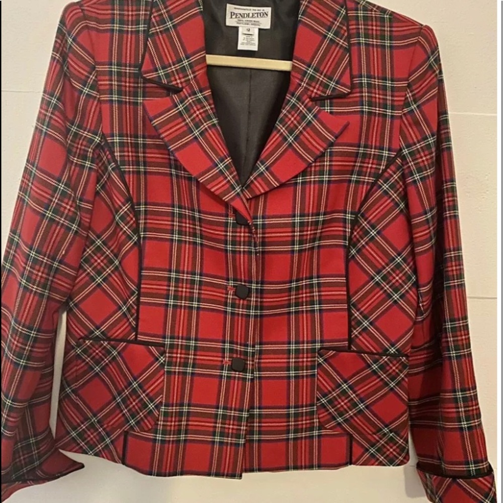 Pendleton Womens Red Plaid Blazer